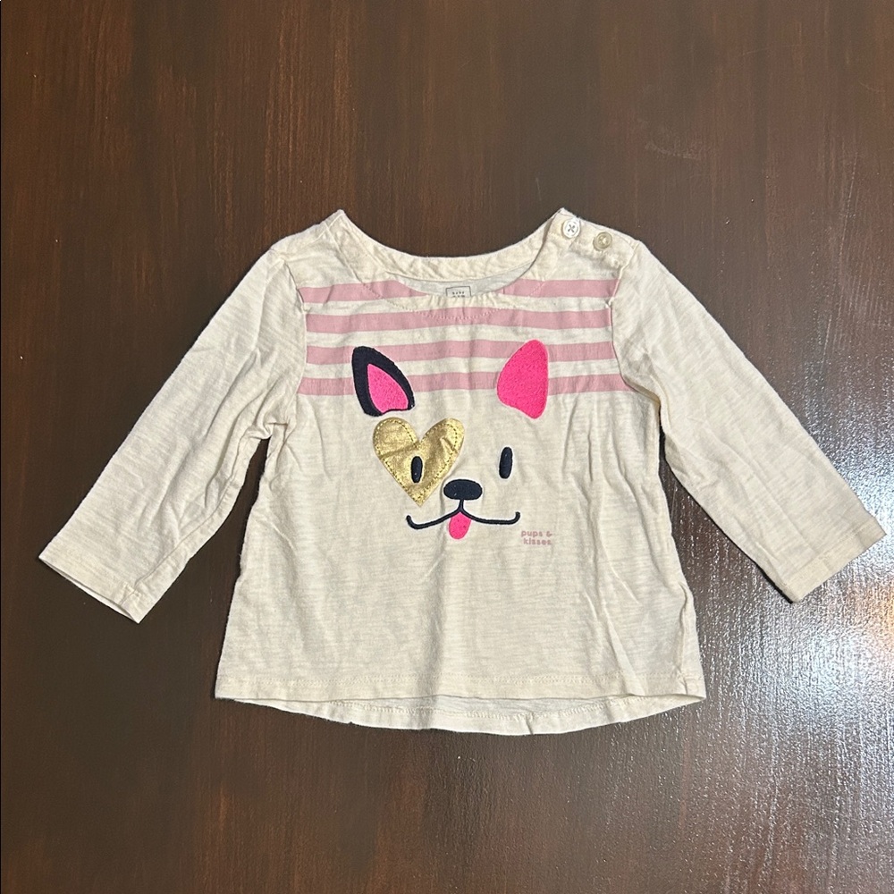 Baby Gap Girls Long Sleeve Shirt with Dog Print size 18-24 months EUC